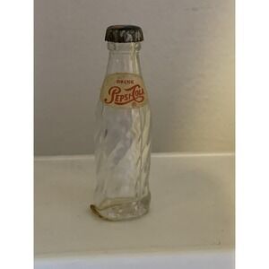 Vintage‎ Miniature Pepsi-Cola Glass Bottle Swirl Pattern With Bottle Cap 2.5"